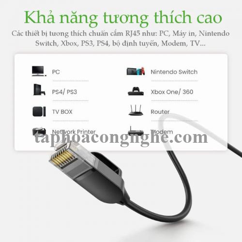 Ugreen 70654 5M cat6a 10Gbps 500MHz OD2.8mm Utp cáp mạng siêu mỏng thuần đồng màu đen NW122 30070654